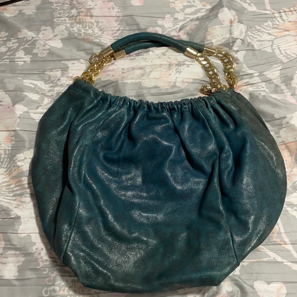 Blue leather logo Michael Kors shoulder bag